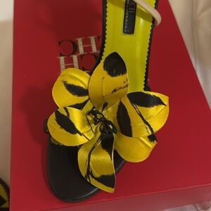 Yellow and Black Floral Heels